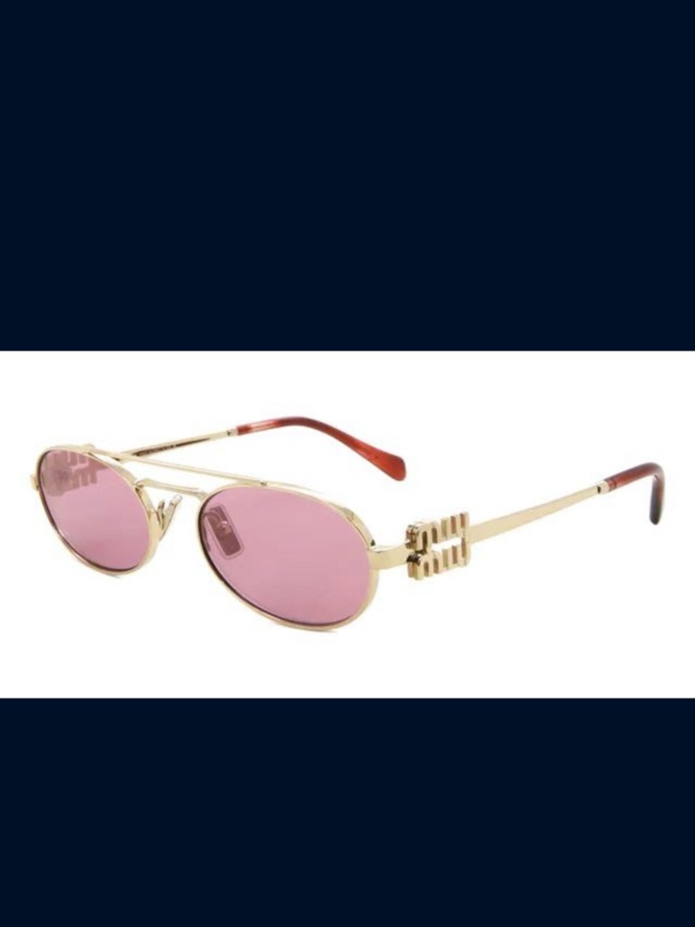 Miu Miu Gold Frame Pink Lens Oval Women's Sunglasses